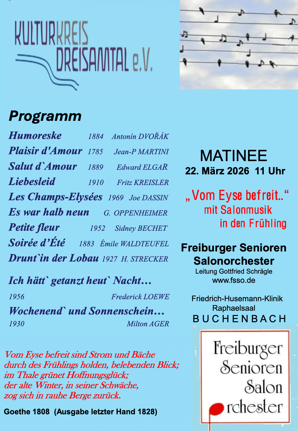 Flyer für das Konzert am 22. März 2026 in der Friedrich-Husemann-Klinik in Buchenbach
